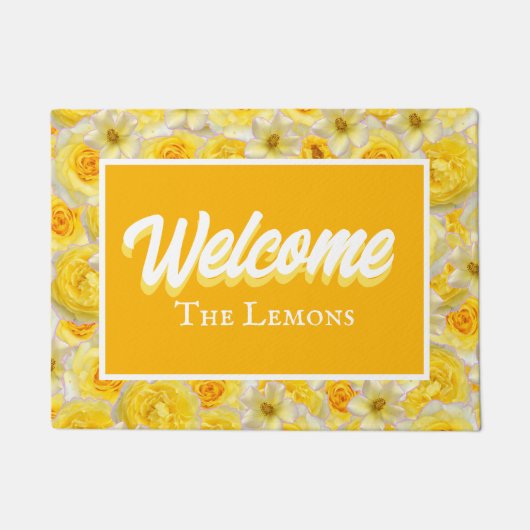 Geel & Wit Bloemen Personaliseer Entryway Welkom Deurmat (Voorkant)