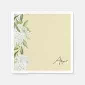 Geel Wit Bloemen Script Naam Vrijgezellenfeest Servet (Voorkant)