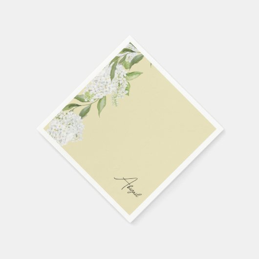 Geel Wit Bloemen Script Naam Vrijgezellenfeest Servet (Hoek)