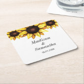Geel Wit Bruid Bruidegom Zonnebloem Huwelijk Kartonnen Onderzetters (Schuin)