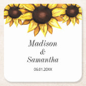 Geel Wit Bruid Bruidegom Zonnebloem Huwelijk Kartonnen Onderzetters (Voorkant)