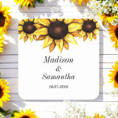 Geel Wit Bruid Bruidegom Zonnebloem Huwelijk Kartonnen Onderzetters