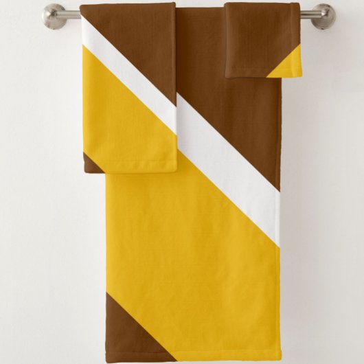 Geel Wit Bruin Plain Kleur Block Design Bad Handdoek