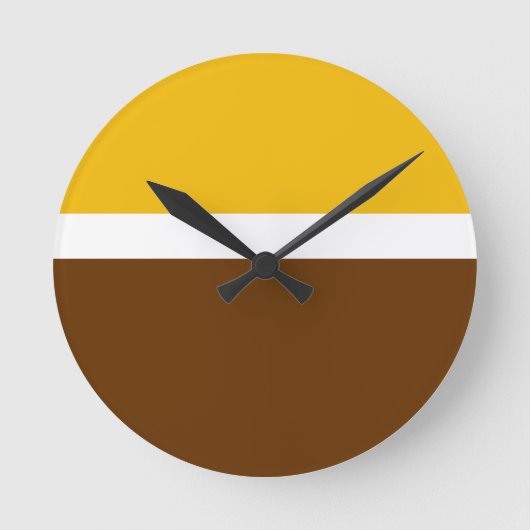 Geel Wit Bruin Plain Kleur Block Design Ronde Klok (Voorkant)