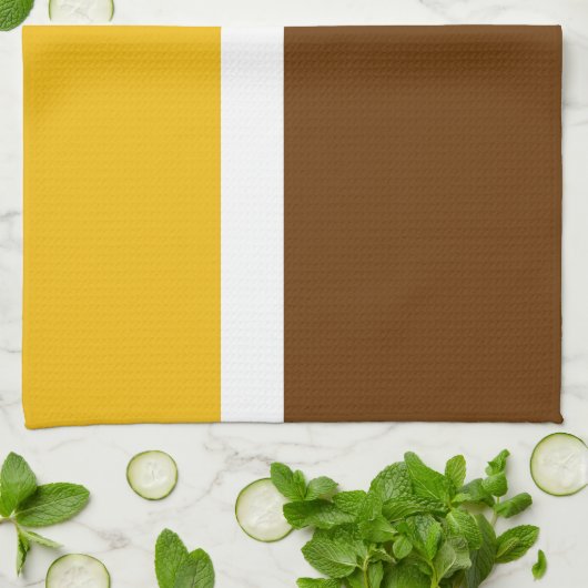 Geel Wit Bruin Plain Kleur Block Design Theedoek (Gevouwen)
