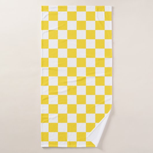 Geel Wit Check Checkerboard Patroon Badhanddoek (Badhanddoek)