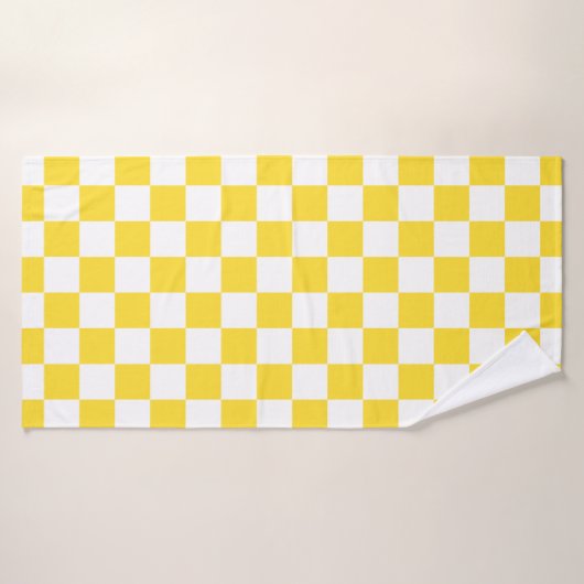 Geel Wit Check Checkerboard Patroon Badhanddoek (Badhanddoek)