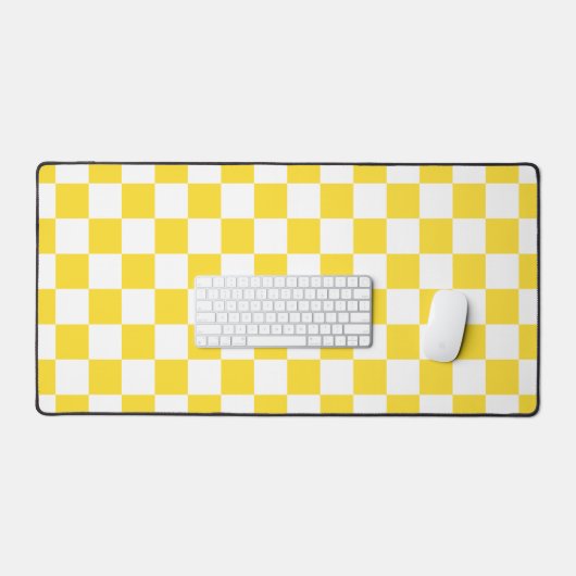 Geel Wit Check Checkerboard Patroon Bureaumat (Keyboard & Muis)