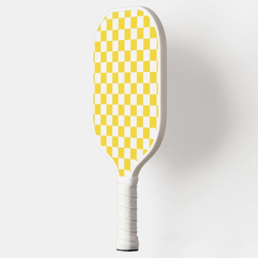 Geel Wit Check Checkerboard Patroon Pickleball Paddle (Links)