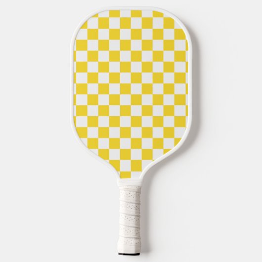 Geel Wit Check Checkerboard Patroon Pickleball Paddle (Achterkant)