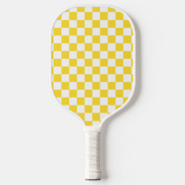Geel Wit Check Checkerboard Patroon Pickleball Paddle