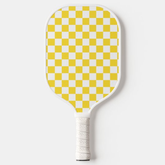Geel Wit Check Checkerboard Patroon Pickleball Paddle (Voorkant)