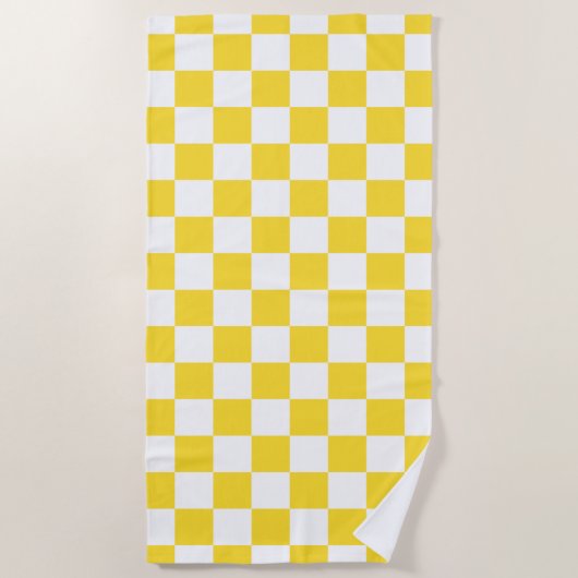 Geel Wit Check Checkerboard Patroon Strandlaken (Voorkant)