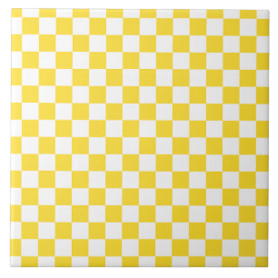 Geel Wit Check Checkerboard Patroon Tegeltje