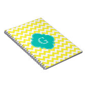 Geel wit Chevron Blauwgroen Quatrefoil Monogram Notitieboek (Rechterzijde)