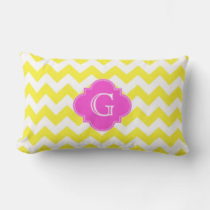 Geel Wit Chevron Heet Roze Quatrefoil Monoram Kussen