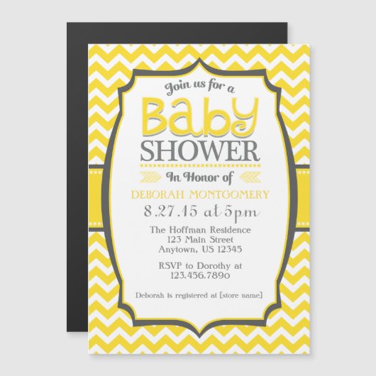 Geel wit Chevron Magnetic Baby shower Invite Magnetische Uitnodiging (Voorkant / Achterkant)