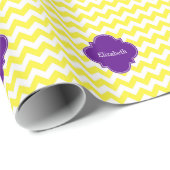 Geel wit Chevron Paars Quatrefoil Monogram Cadeaupapier (Rol Hoek)