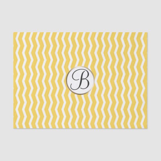 Geel Wit Chevron Print Monogram Letter Initiaal Tissuepapier (Voorkant)