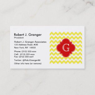 Geel wit Chevron Red Quatrefoil Monogram Visitekaartje