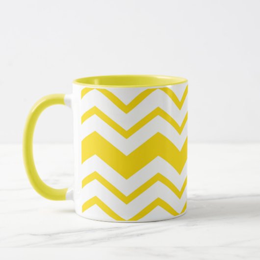 Geel Wit Chevron Zigzag Patroon Ontwerp Mok (Links)
