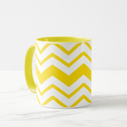 Geel Wit Chevron Zigzag Patroon Ontwerp  Mok (Voorkant links)