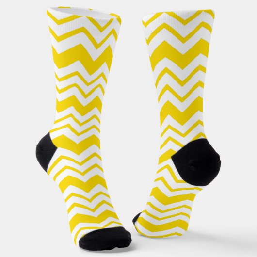 Geel Wit Chevron Zigzag Patroon Ontwerp Sokken (Gebogen)
