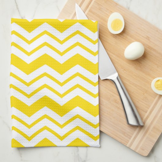 Geel Wit Chevron Zigzag Patroon Ontwerp  Theedoek (Quarter Fold)
