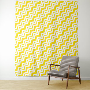 Geel Wit Chevron Zigzag Patroon Ontwerp Wandkleed