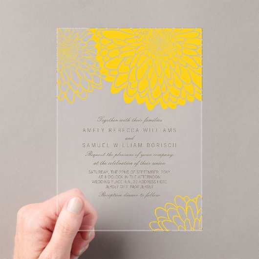 Geel Wit Chrysanthemum Stijlvolle Eenvoudige Huwel Acryl Uitnodigingen (Insitu (Draagbaar))