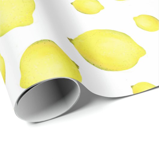 Geel wit citroen fruit patroon cadeaupapier (Rol Hoek)