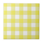 Geel & Wit Cottagecore Gingham Check geruit Tegeltje<br><div class="desc">Moderne lente picknick trend,  met gingham geruite tartan patroon in gele & witte kleuren.</div>
