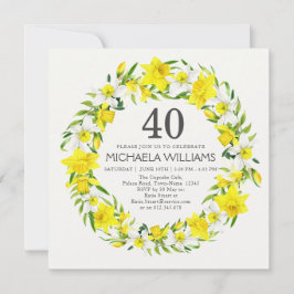 Geel Wit Daffodil Bloemen 40e Verjaardagsfeest Kaart