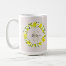 Geel wit Daffodil Garland Monogram Naam Koffiemok