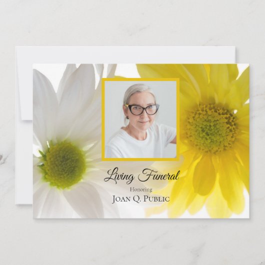 Geel Wit Daisy Bloemen Wonen Uitvaartfeest Kaart (Voorkant)