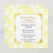 Geel & Wit Damask Bruids Douche Uitnodiging (Voorkant / Achterkant)