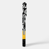 Geel & Wit Damask Gedrukt Faux Rhinestone Case-Mate iPhone Case (Achterkant / Rechts)