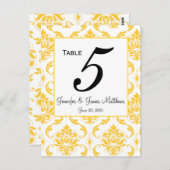 Geel Wit Damask Trouwtafel Nummer Kaarten (Voorkant / Achterkant)