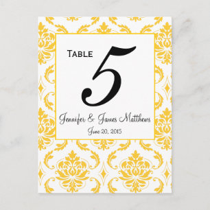Geel Wit Damask Trouwtafel Nummer Kaarten