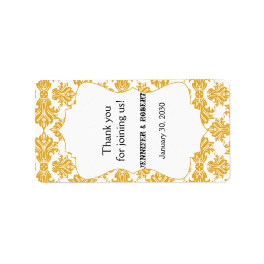 Geel wit Damast Bruiloft Lip Balm Label (Voorkant)