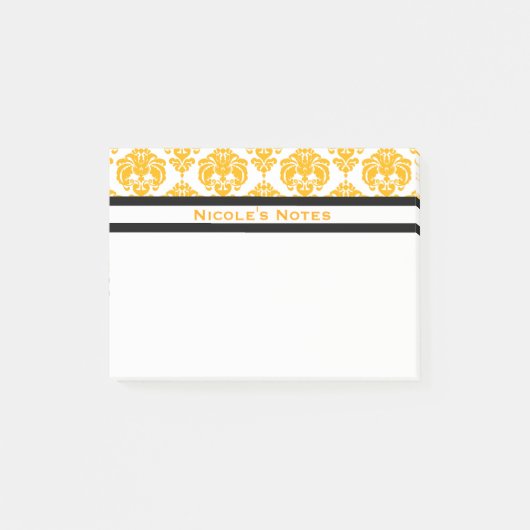Geel & Wit Damast Patroon Modern Gepersonaliseerd Post-it® Notes (Voorkant)