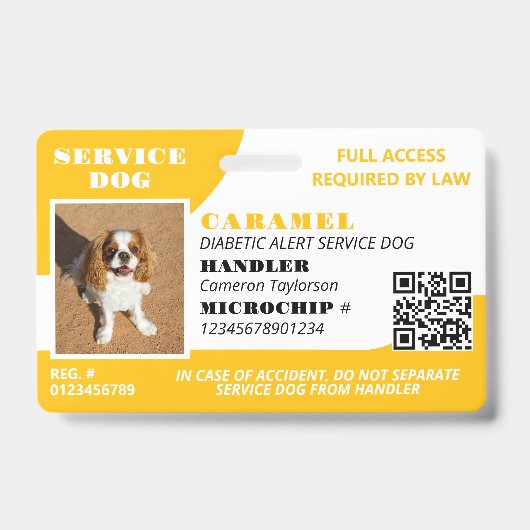 Geel Wit Diensthond Foto ID QR Code Badge (Voorzijde)