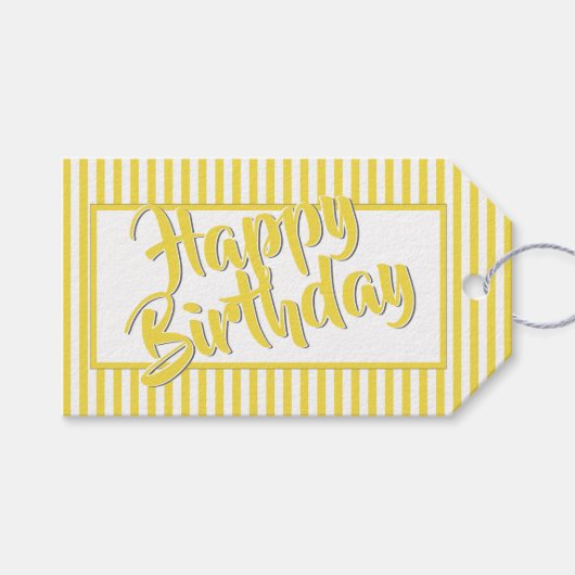 Geel/Wit Eenvoudig Stripes Patroon Alle gelegenhed Cadeaulabel (Voorkant (Horizontaal))