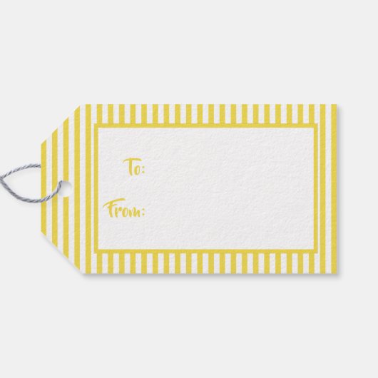 Geel/Wit Eenvoudig Stripes Patroon Alle gelegenhed Cadeaulabel (Achterkant Horizontaal)