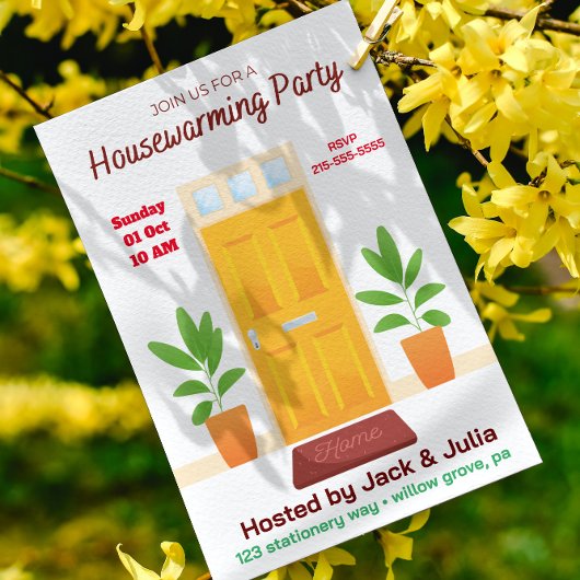 Geel Wit Eenvoudige Housewarming Party Uitnodiging