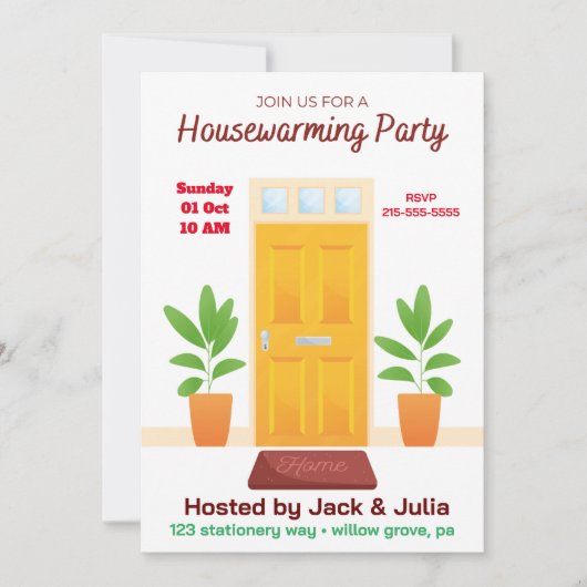 Geel Wit Eenvoudige Housewarming Party Uitnodiging (Voorkant)