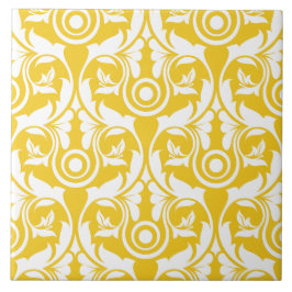 Geel & wit elegant bloemmotief tegeltje