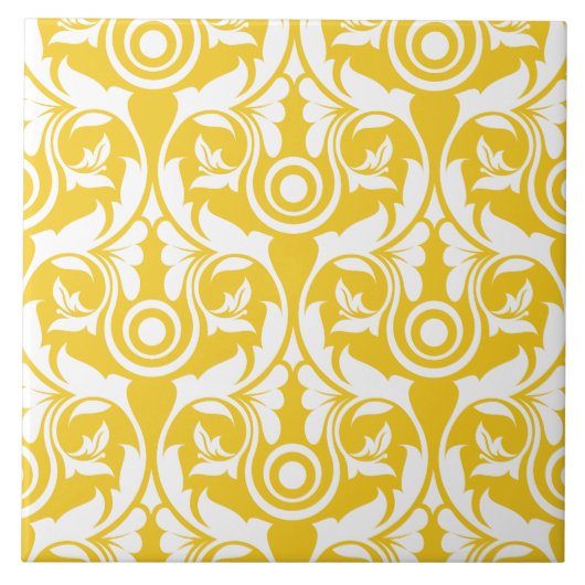 Geel & wit elegant bloemmotief tegeltje (Voorkant)