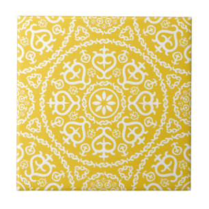 Geel & wit elegant ingewikkeld geometrisch patroon tegeltje
