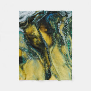 Geel, wit en blauw abstract schilderij fleece deken